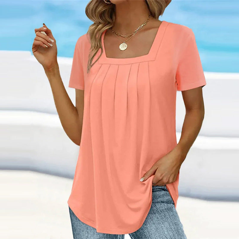 🌈🌸Square neck solid color short sleeve t-shirt🌸