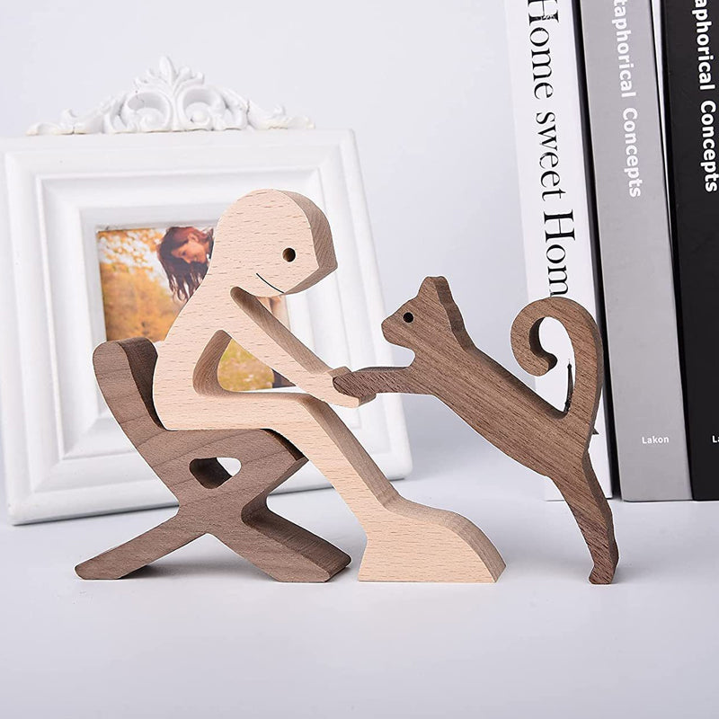 Gift For Pet Lovers - Wood Sculpture Table Ornaments - The Love Between You And Your Fur-Friend