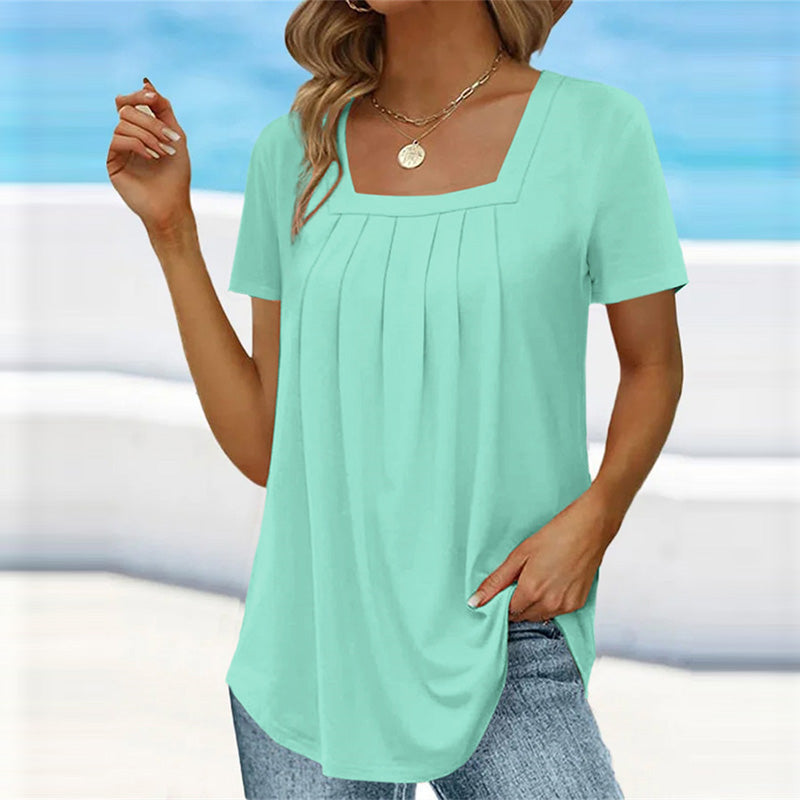 🌈🌸Square neck solid color short sleeve t-shirt🌸