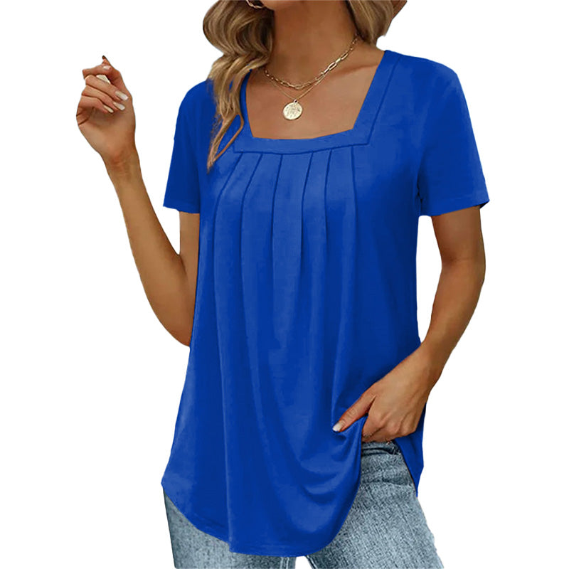 🌈🌸Square neck solid color short sleeve t-shirt🌸