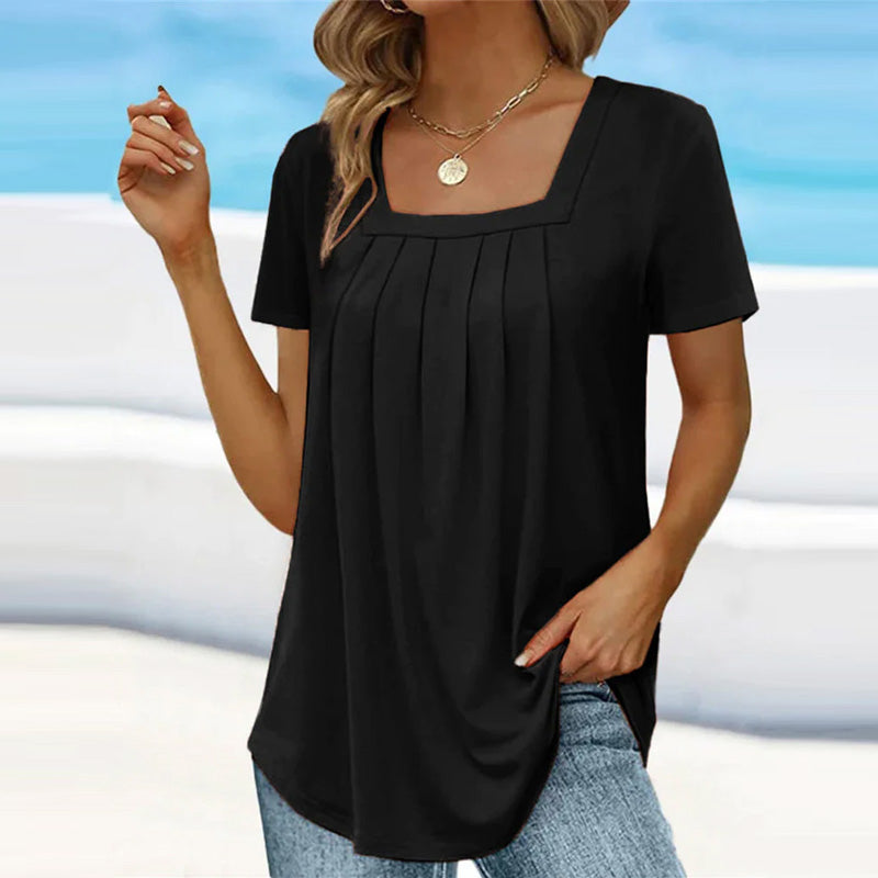 🌈🌸Square neck solid color short sleeve t-shirt🌸