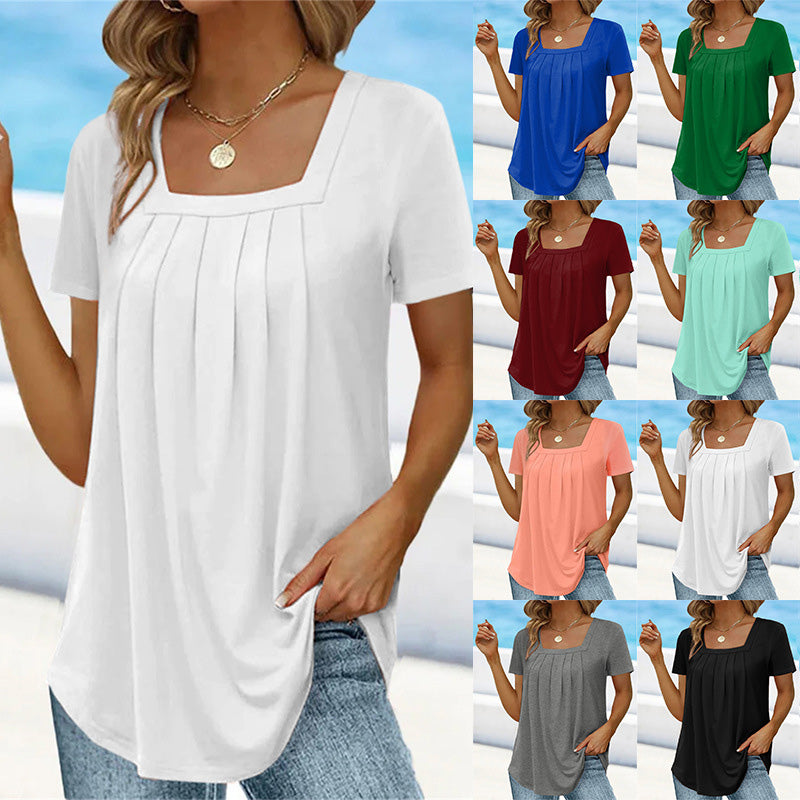 🌈🌸Square neck solid color short sleeve t-shirt🌸