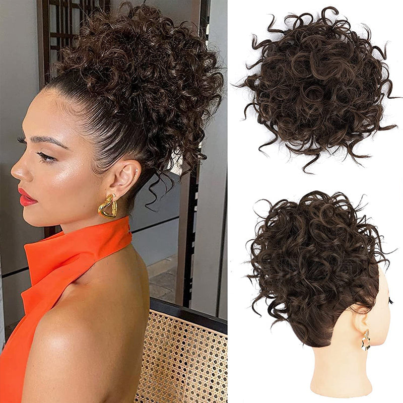 Elastic Drawstring Loose Short Curly Bun