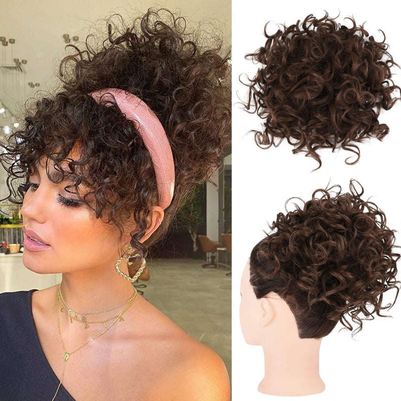 Elastic Drawstring Loose Short Curly Bun