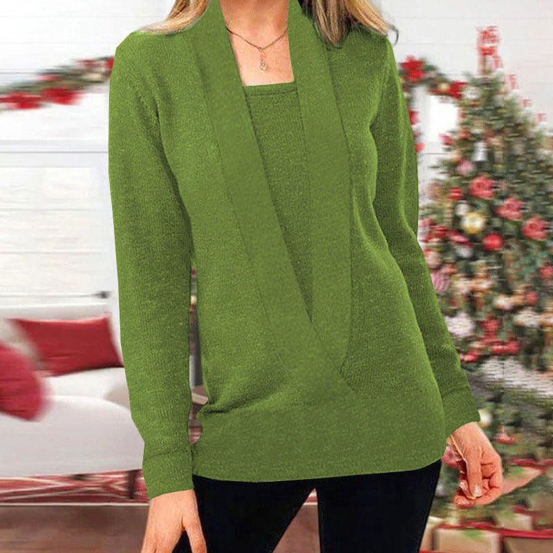 Women's V Neck Long Sleeve Knit Sweater