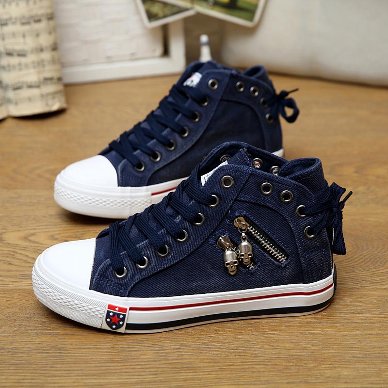 Denim High-Top Back Lace-up Canvas Shoes