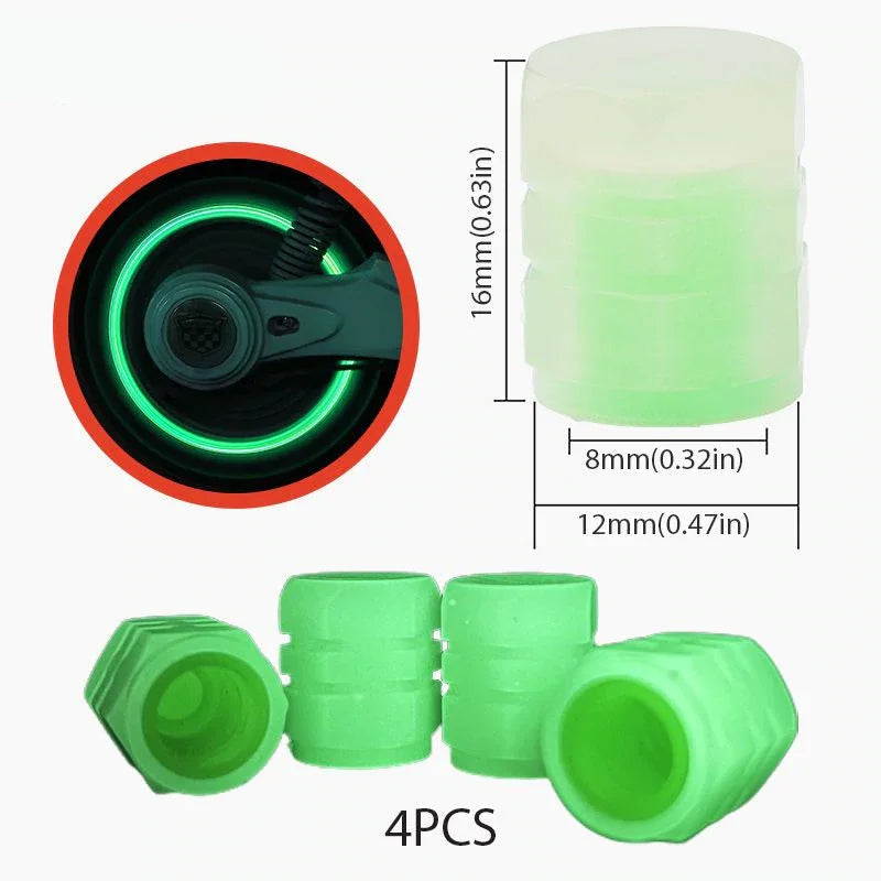 Universal Fluorescent Tire Valve Caps, 4 Pcs