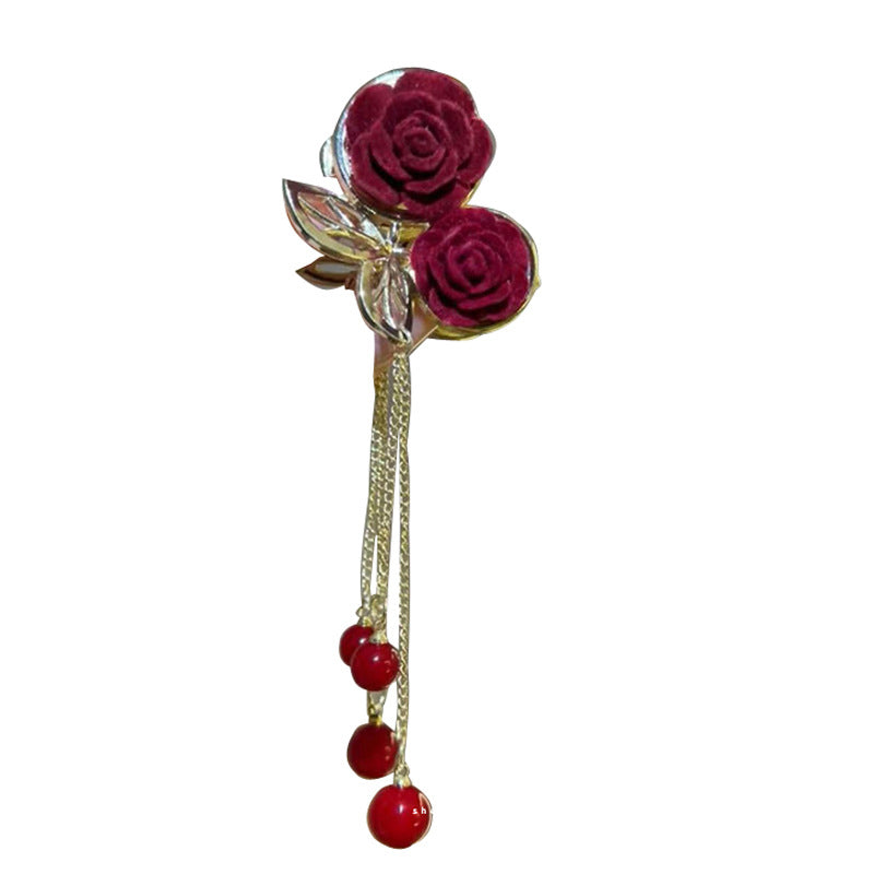 Red Flocked Rose Grab Clip