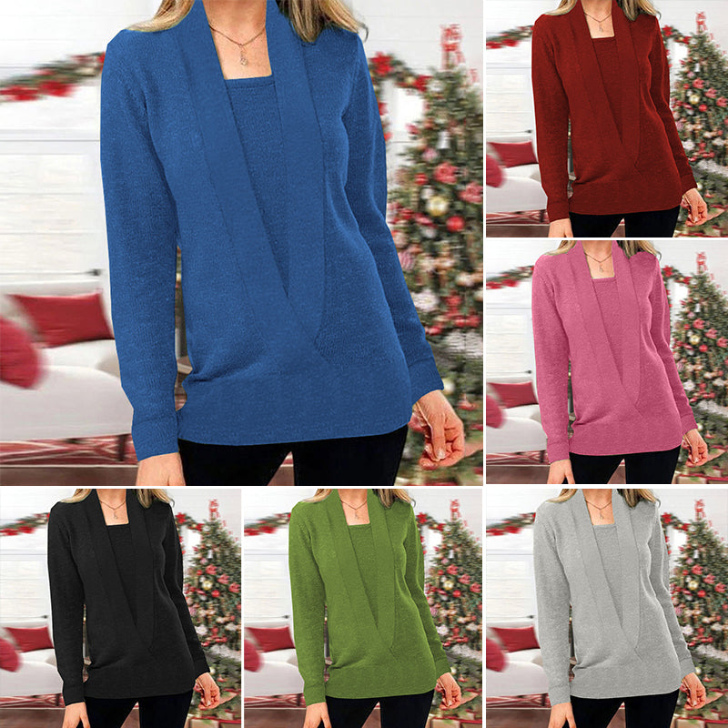 Women's V Neck Long Sleeve Knit Sweater